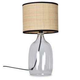 Lampe en verre abat-jour raphia