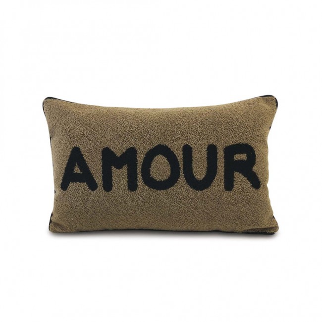 Coussin AMOUR bouclette taupe