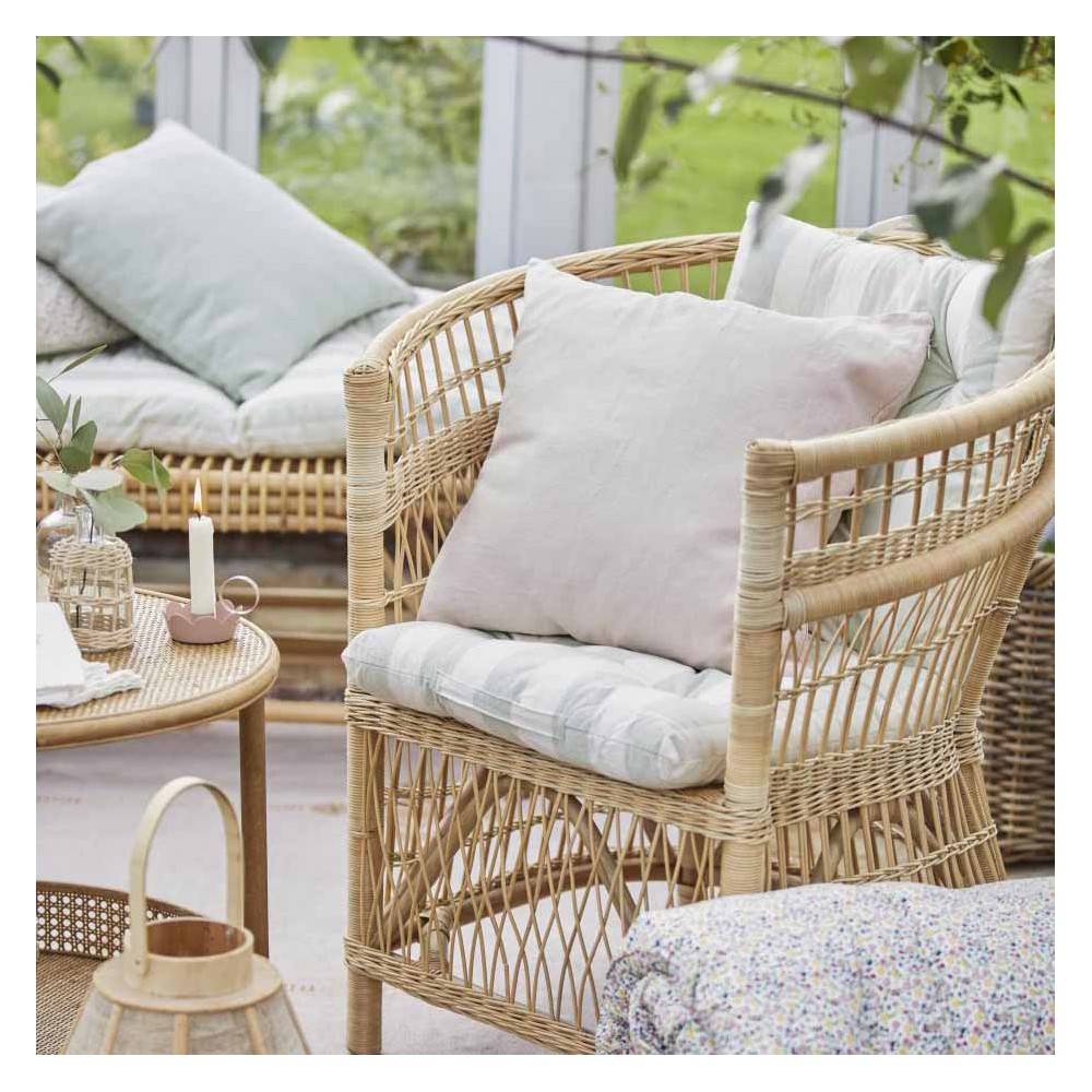 Coussin de chaise 45x45 cm en jute et coton, à rayures naturelles et  blanches — Coussins de jardin