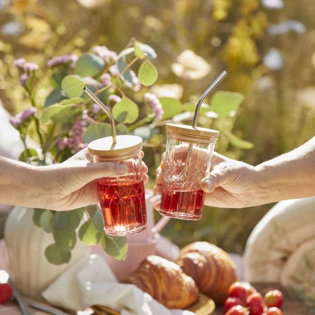 Verres à cocktail avec couvercle et paille - lot de 2