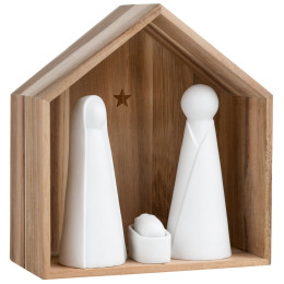 Crèche en bois et figurines porcelaine GM