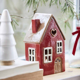 Petite maison photophore rouge 1 cœur