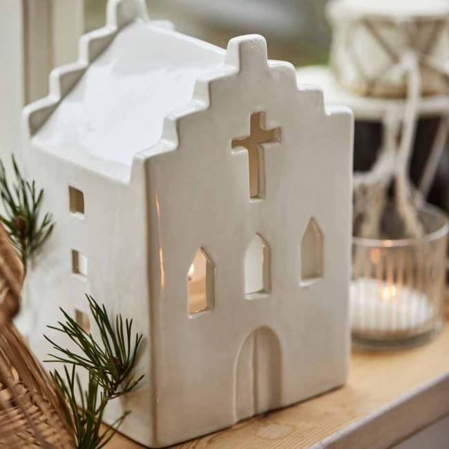 Maison photophore blanche en céramique