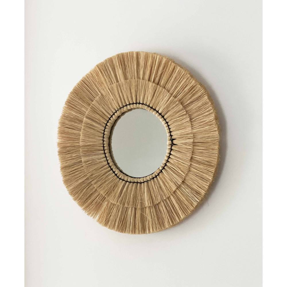 Miroir Mural Safari Atmosphera En Raphia Naturel – Diamètre 57 Cm, Style Boho Chic Et Élégant