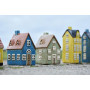 Maison photophore jaune porte bleue