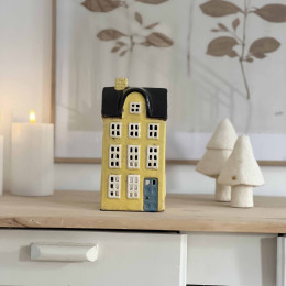 Maison photophore jaune porte bleue