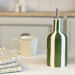 Bouteille à huile en grès rayures vertes