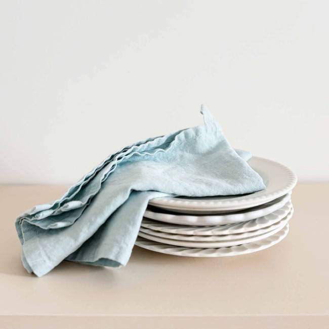 Torchon en coton et lin uni bleu ciel