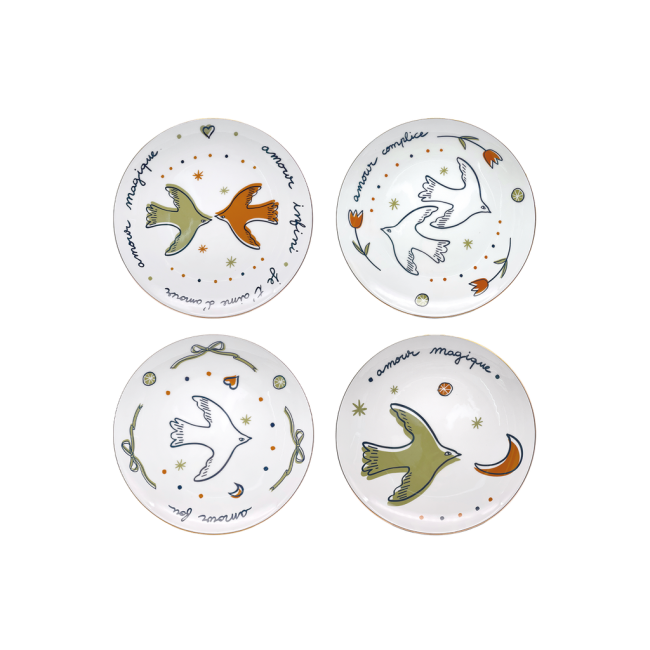 Lot de 4 assiettes oiseaux