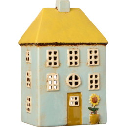 Maison photophore en céramique - pastel jaune et bleu