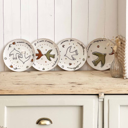 Lot de 4 assiettes en faïence motifs oiseaux - Élégance naturelle