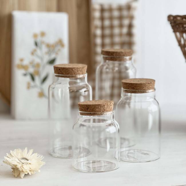 Lot de 4 Pots en Verre avec bouchon – Pour Épices, Vrac ou DIY