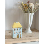 Maison photophore en céramique - pastel jaune et bleu