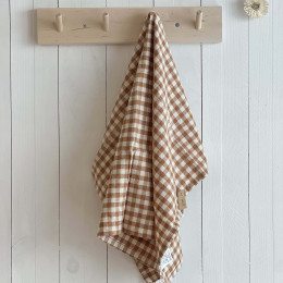 Torchon petits carreaux marron naturel