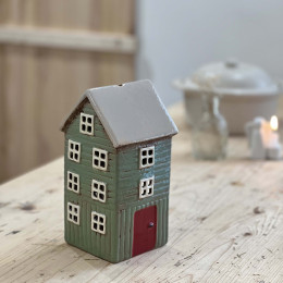 Maison Photophore en Céramique Vert Mousse – Déco Cocooning