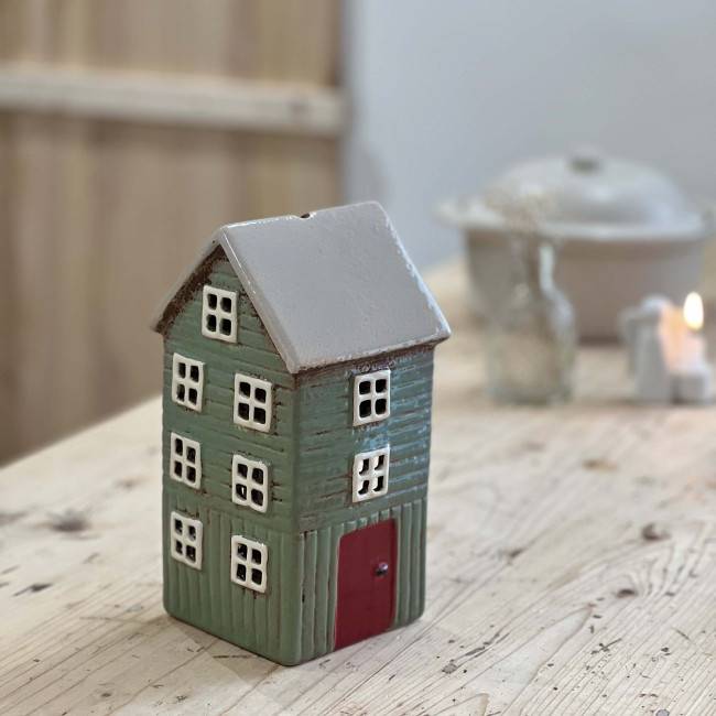 Maison Photophore en Céramique Vert Mousse – Déco Cocooning