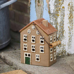 Lanterne photophore maison en céramique – Brun caramel