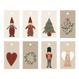 Étiquettes cadeaux imprimées illustrations assorties - lot de 16