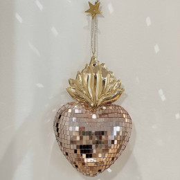 Cœur à facettes ex-voto doré et rose