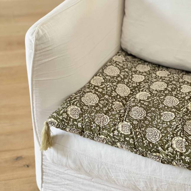Dessus de canapé sofa cover kaki motif floral