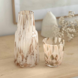 Service carafe et verre en verre - moucheté beige