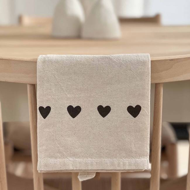 Torchon naturel à cœurs bruns