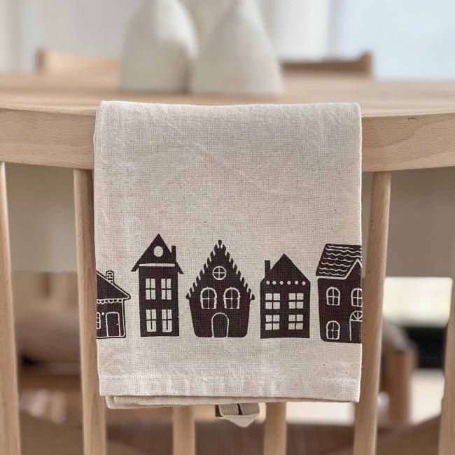 Torchon coton imprimé maisons IB Laursen – Beige naturel