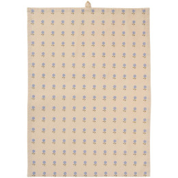 Torchon Elisabeth naturel en coton à fleurs bleues