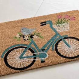Tapis d'entrée paillasson coco vélo fleuri