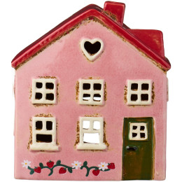 Maison photophore rose toit rouge