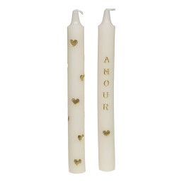 Lot de 2 bougies Amour Cœurs dorés