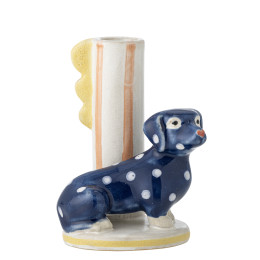 Bougeoir Teckel bleu en grès