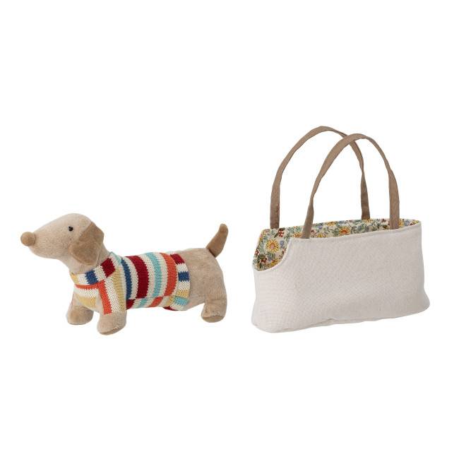 Peluche chien dans son panier
