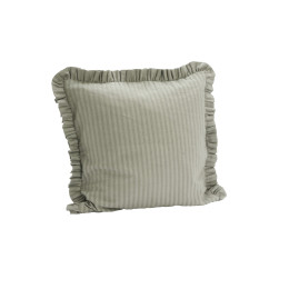 Housse de coussin à volant vert de gris