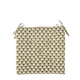 Coussin de chaise carrée beige fleurs vertes