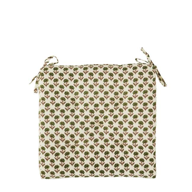 Coussin de chaise carrée beige fleurs vertes