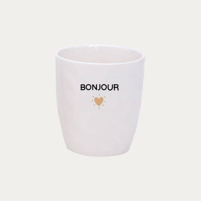 Tasse gobelet message bonjour doré