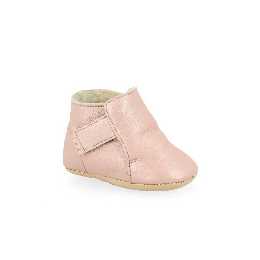 Chaussons bébé en cuir fourrés Foublu Chat Rose Baba Easy Peasy - Dröm