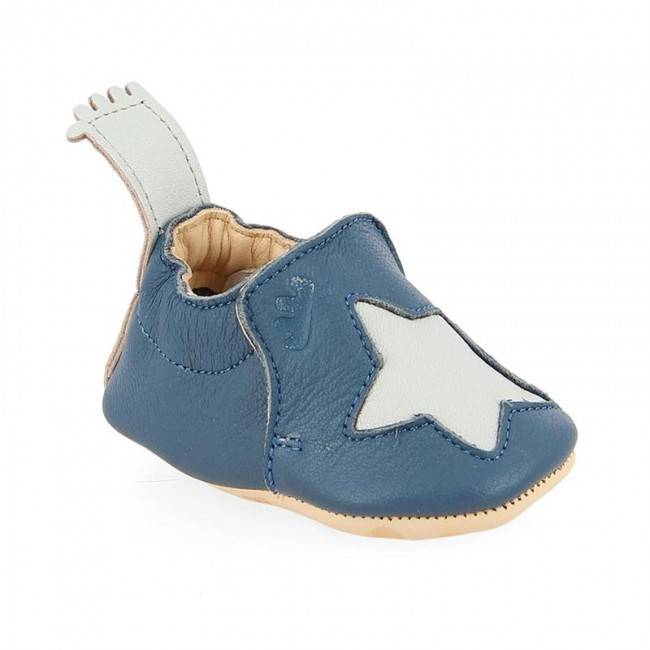 Chaussons bébé cuir Blumoo étoile bleu denim