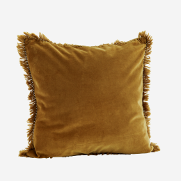 Housse de coussin à franges velours - Camel