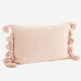 Housse de coussin à pompons - rose 